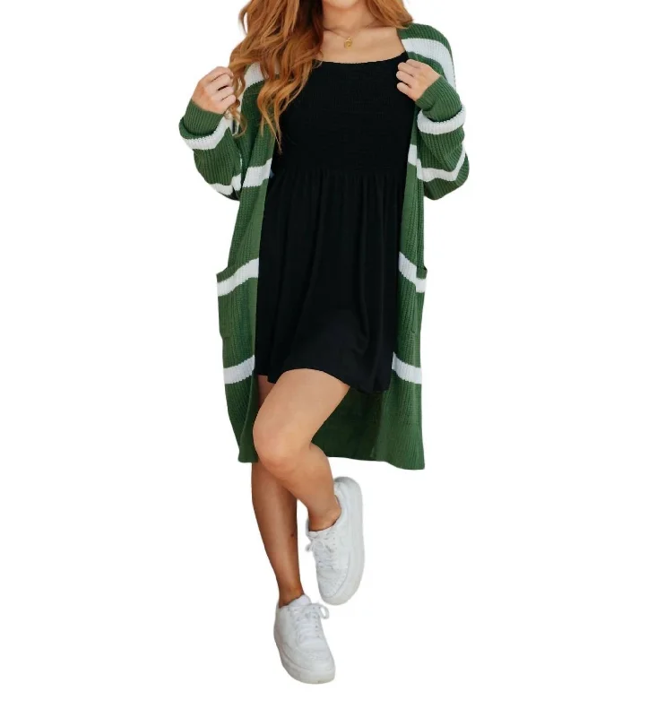 Brighter Is Better Striped Cardigan In Green Elasticated Padded Insulated