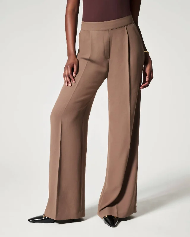 Crepe Pleated Trouser In Cedar Trousers Ceremony Elegant