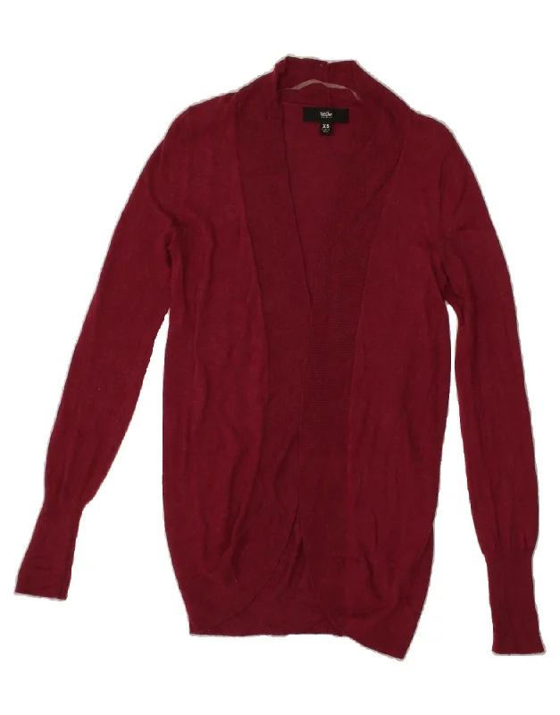 MOSSIMO Womens Longline Open Cardigan Sweater UK 6 XS Burgundy Nylon Patchwork Embroidered Appliqued