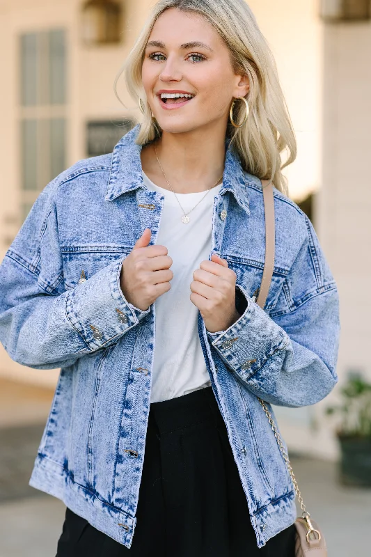 Back To You Medium Wash Denim Jacket Trench Coat Raincoat Waterproof Jacket