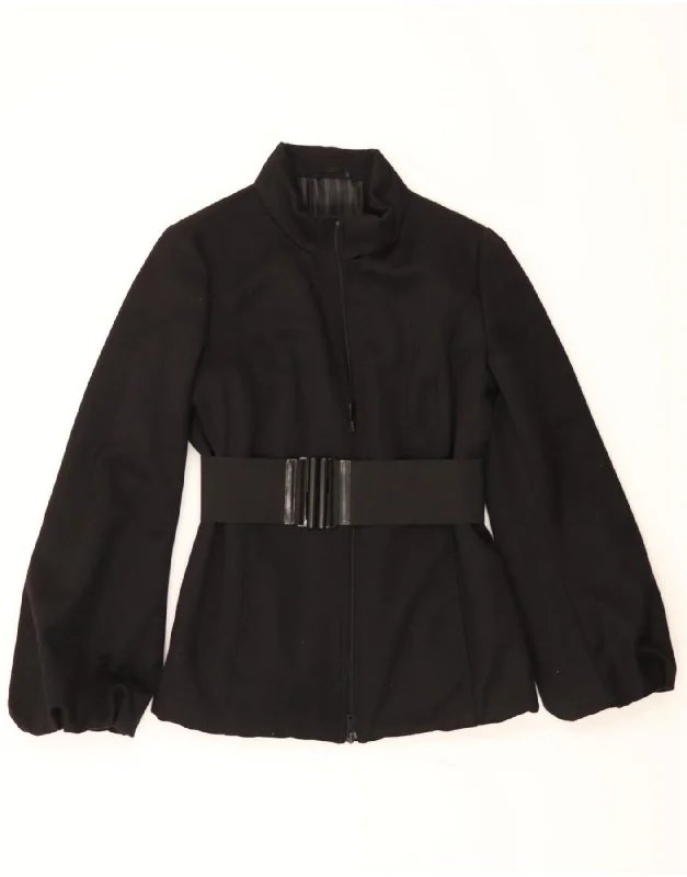 BENETTON Womens Windbreaker Jacket IT 44 Medium Black Polyester Fleece Jacket Down Jacket Parka