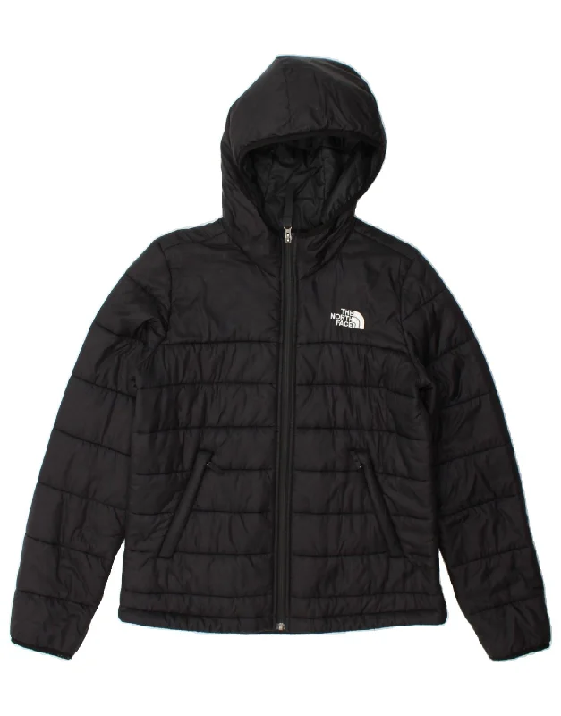 THE NORTH FACE Womens Hooded Padded Jacket UK 14 Medium Black Nylon Collared Jacket Crew Neck Jacket Turtle Neck Jacket