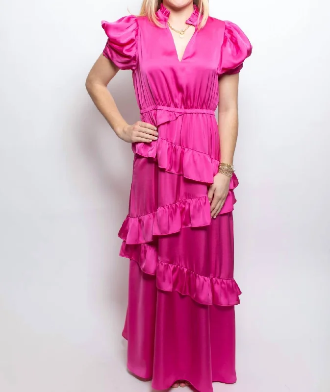Erin Silky Dress In Hot Pink