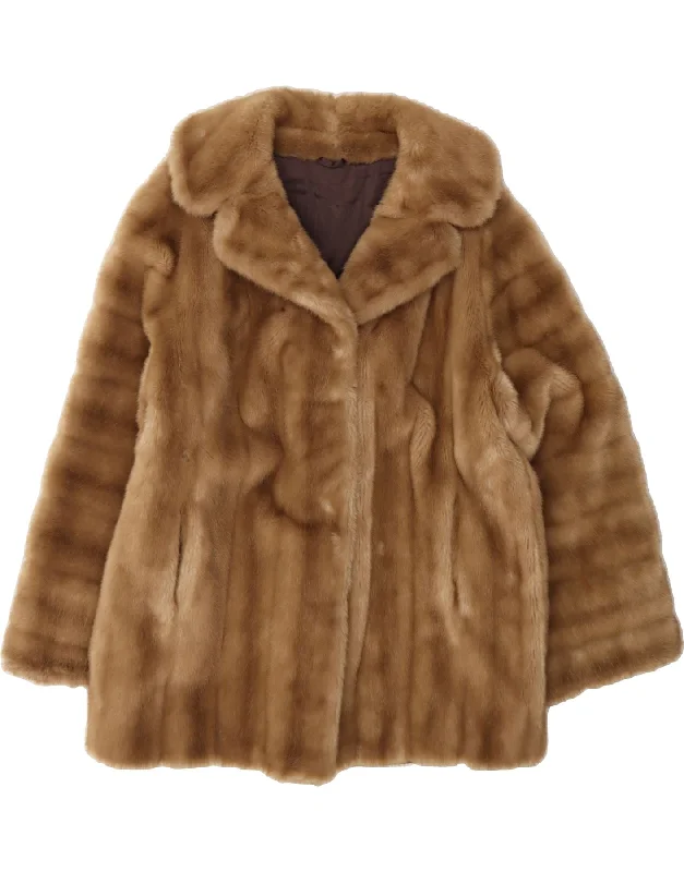 VINTAGE Womens Faux Fur Jacket UK 14 Large Brown Snapped Jacket Toggled Jacket Drawstring Jacket VINTAGE Womens Faux Fur Jacket UK 14 Large Brown Snapped Jacket Toggled Jacket Drawstring Jacket