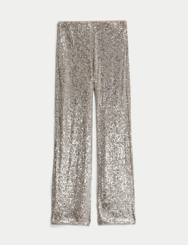 Sequin Elasticated Waist Wide Leg Trousers Trousers Palazzo Wide Leg