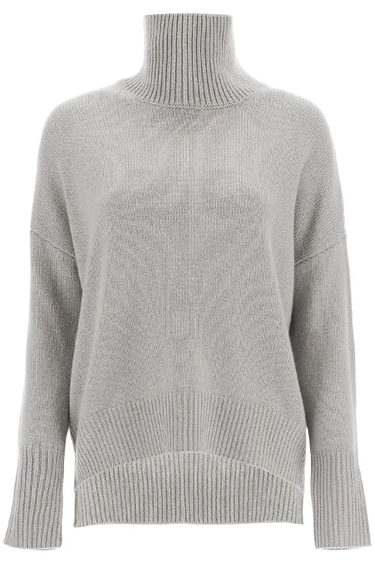 High-necked Heidi Pullover Sweater  - Grey Silk Blend Satin Velvet