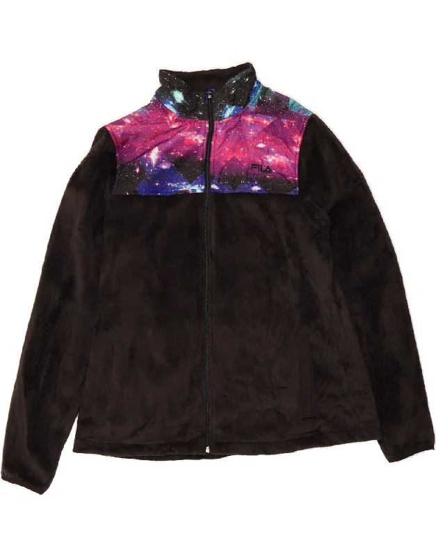 FILA Womens Fleece Jacket UK 16 Large Black Colourblock Polyester Jersey Jacket Tulle Jacket Batik Jacket