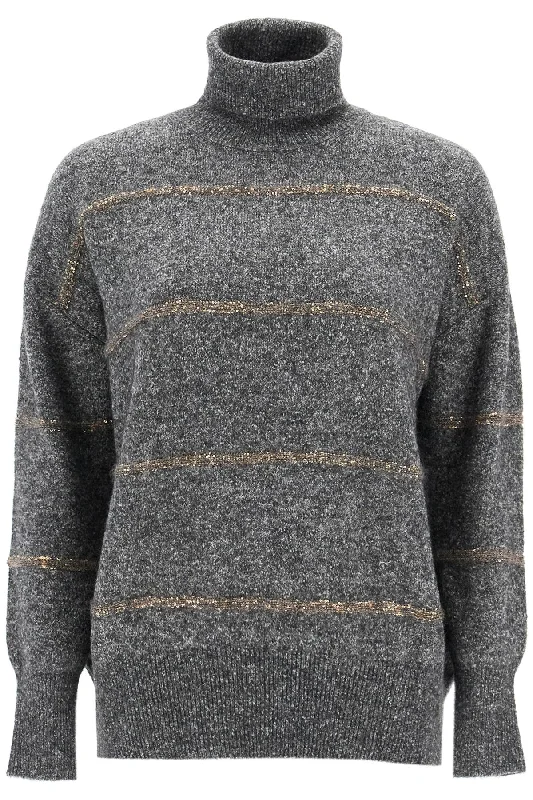 Striped Dolcevita Sweater  - Grey Stylish Fashionable Trendy