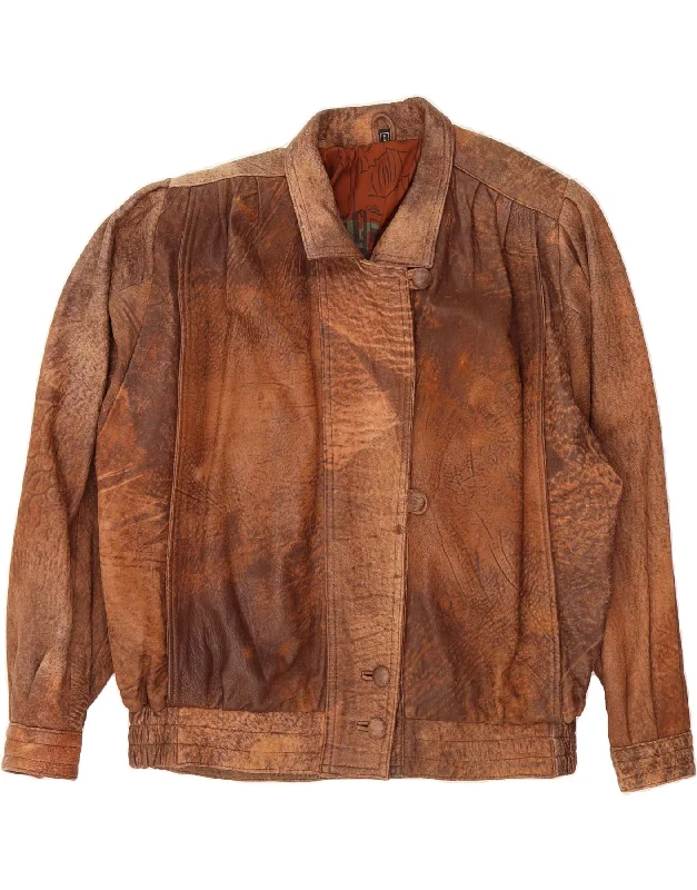VINTAGE Womens Leather Jacket UK 16 Large Brown Notch Collar Jacket Peter Pan Collar Jacket Cowl Neck Jacket