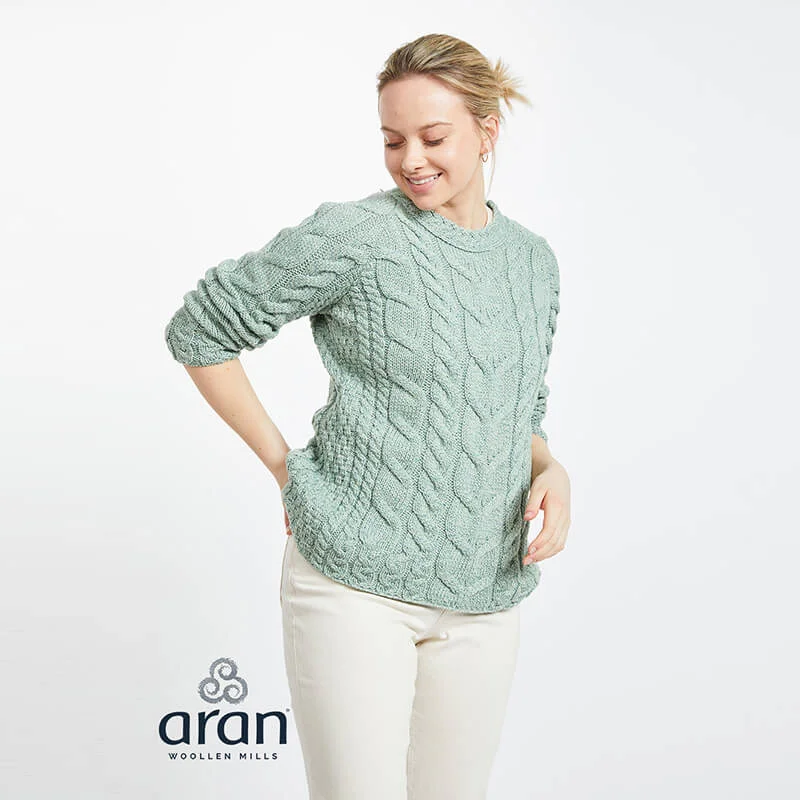 Aran Knit Cable Sweater Fitted Slim Tailored