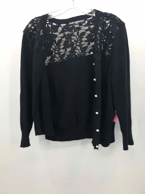 Pre-Owned Karl Lagerfeld Black Size Large Cardigan Sweater Cotton Fabric Linen Fabric Terry Fabric Pre-Owned Karl Lagerfeld Black Size Large Cardigan Sweater Cotton Fabric Linen Fabric Terry Fabric