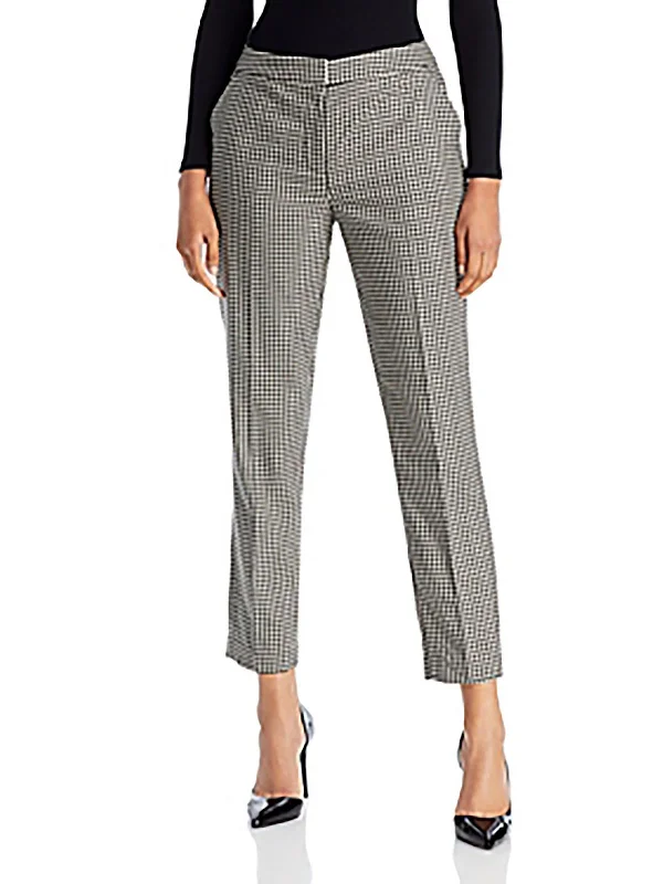 Womens Check Print Sequined Trouser Pants Trousers Satin Smooth