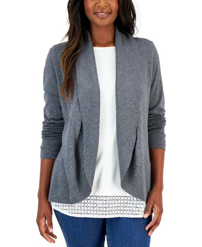 Women's Shawl-Collar Curved-Hem Cardigan Elegant Classic Vintage