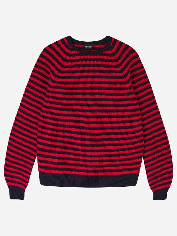 Navy & Red Stripe Rib Knit Jumper Zippered Buttoned Snapped