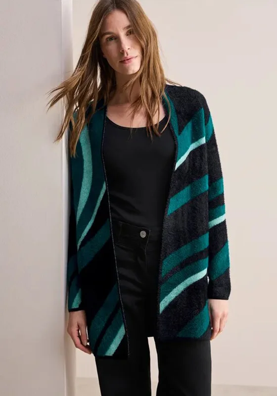 Cecil Feather Yarn Mix Cardigan, Black and Green Modern Contemporary chic