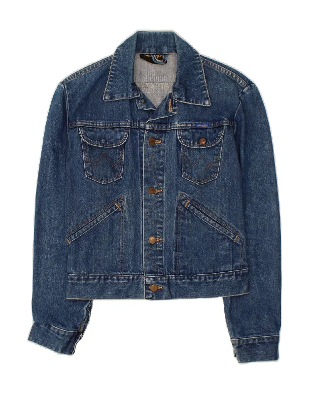 WRANGLER Womens Denim Jacket IT 42 Medium Blue Cotton Lace Jacket Ribbed Jacket Sequined Jacket