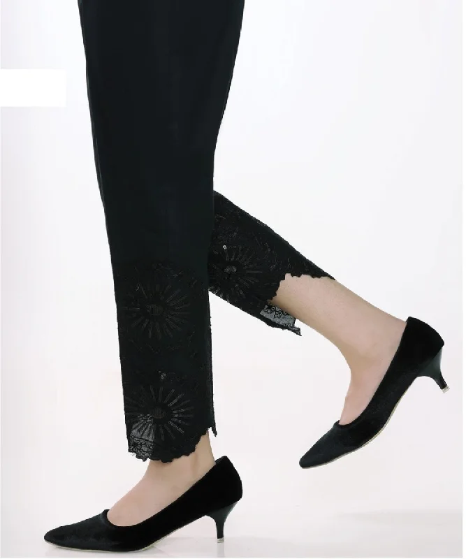 Lakhani Embroidered, Printed Ladies Stitched 1 Piece Single Trouser LSM-T-1619-Black Trousers Satin Smooth