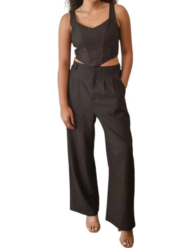 Trust Me Pleated Trouser In Dark Brown Trousers Office Stylish