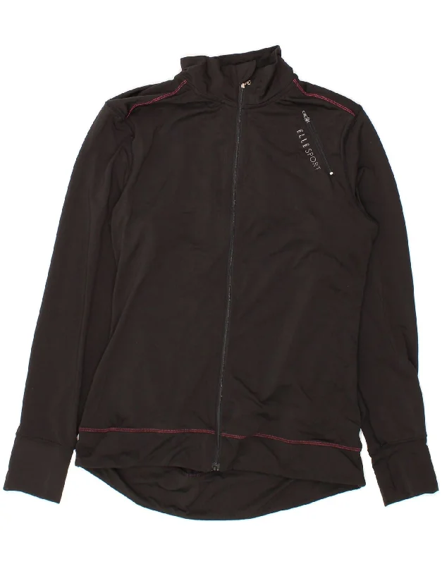 VINTAGE Womens Tracksuit Top Jacket UK 14 Large Black Polyester Nylon Fabric Polyester Fabric Spandex Fabric