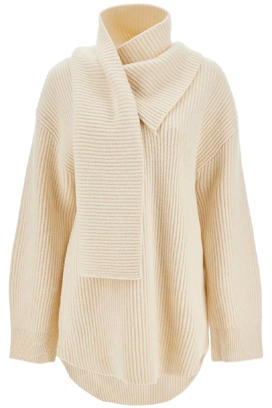 Sweater With Scarf  - White Stylish Fashionable Trendy