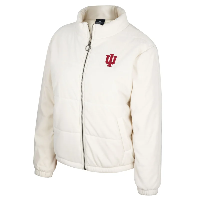 Indiana Hoosiers Women's White Puffer Jacket Embroidered Jacket Appliqued Jacket Beaded Jacket