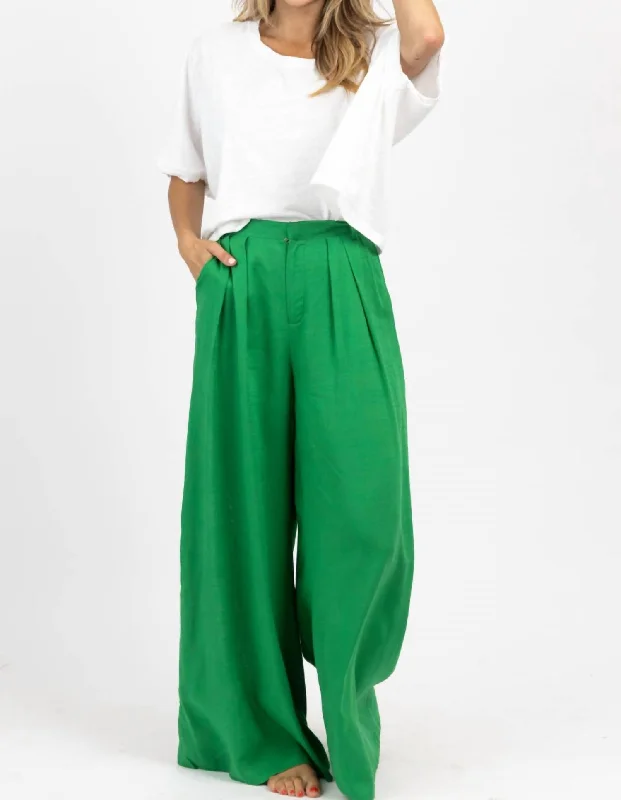 Fresh Linen Wide Leg Trouser In Green Trousers Recommended Stylist