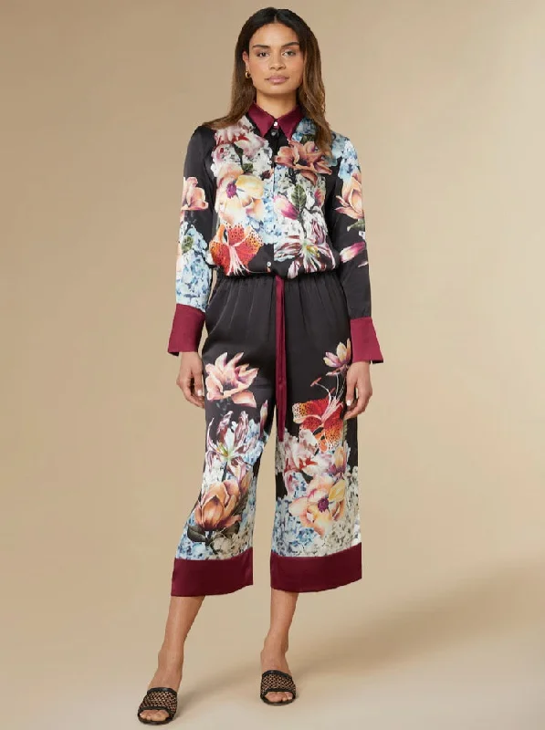 Kelsi Silk Trousers Black Trousers Floral Bohemian