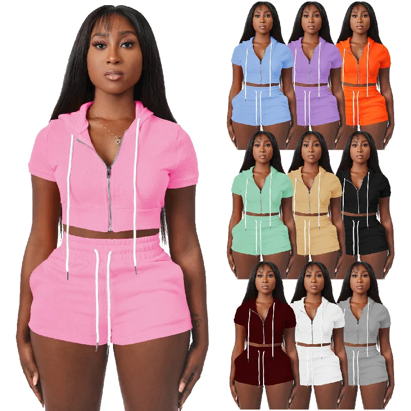Zipper Cardigan Solid Color Short Top Hoodie Two-Piece Set Suit (CL10290) Hoodie with Zipper Versatile Modern Zipper Cardigan Solid Color Short Top Hoodie Two-Piece Set Suit (CL10290) Hoodie with Zipper Versatile Modern