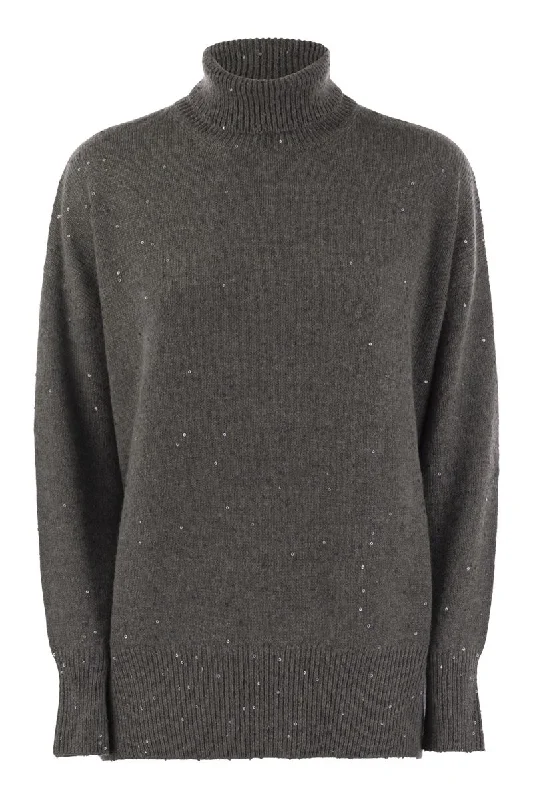 Cashmere and silk turtleneck sweater with micro sequins Sequined Glittery Shiny