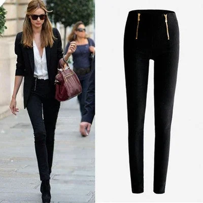 High Waist Pants Lady Zip Pencil Pants Slim Stretch Leggings Trousers Pants Slim Your Leg Woemn Pencil Pants Solid Color #187 Trousers sophisticated sleek