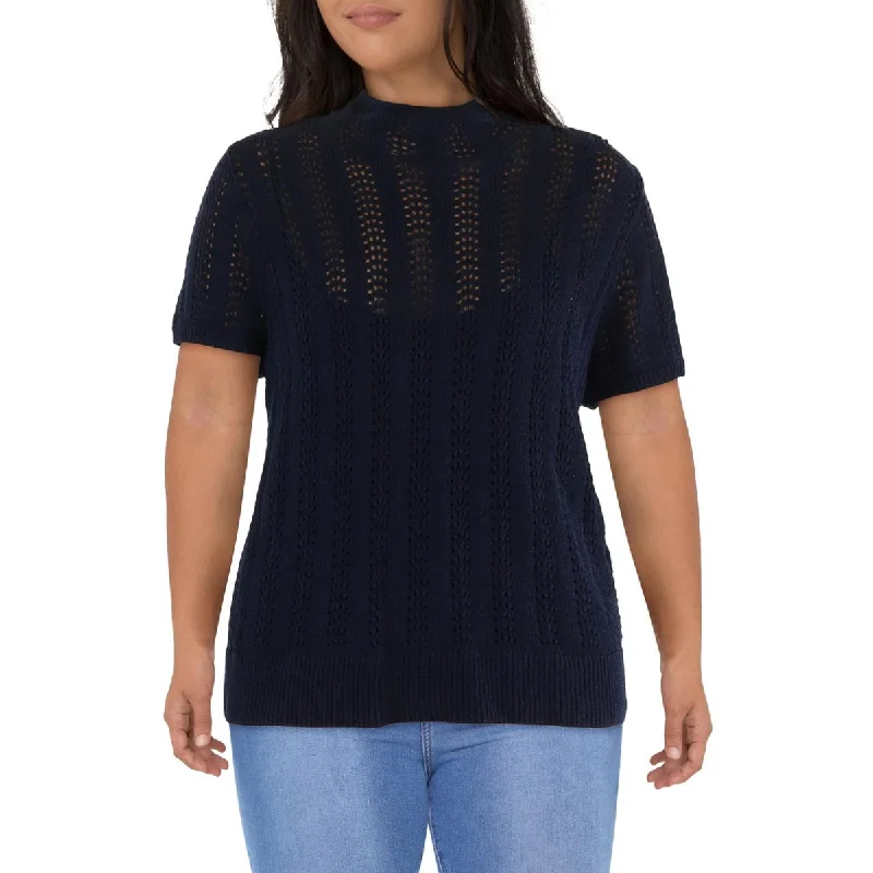 Plus Womens Knit Ribbed Trim Pullover Sweater Cap Sleeve Casual