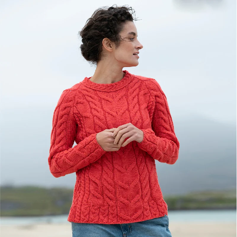 Red Merino Wool Crew Neck Irish Jumper Modern Contemporary Chic