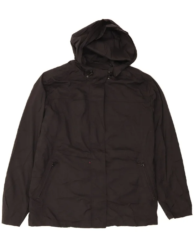EDDIE BAUER Womens Hooded Windbreaker Jacket UK 18 XL Black Nylon Welt Pockets Slit Pockets Flap Pockets