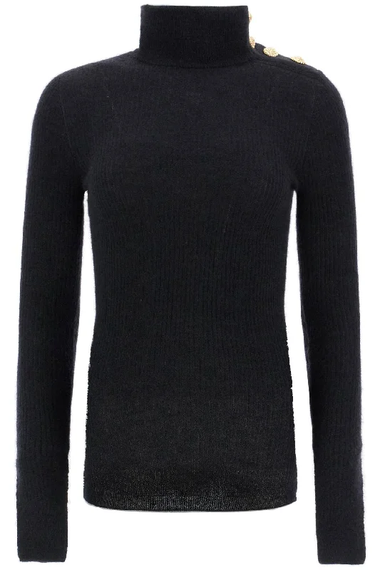 Mohair Sweater With Embossed Buttons And  - Black Fleece Sweater Nylon Polyester