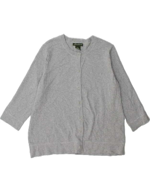 EDDIE BAUER Womens Big & Tall 3/4 Sleeve Cardigan Sweater UK 20 2XL Grey Boxy Cardigan Fitted Cardigan A-Line