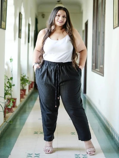 Plus size Women Black Cotton Trouser Pant Trousers Canvas Durable