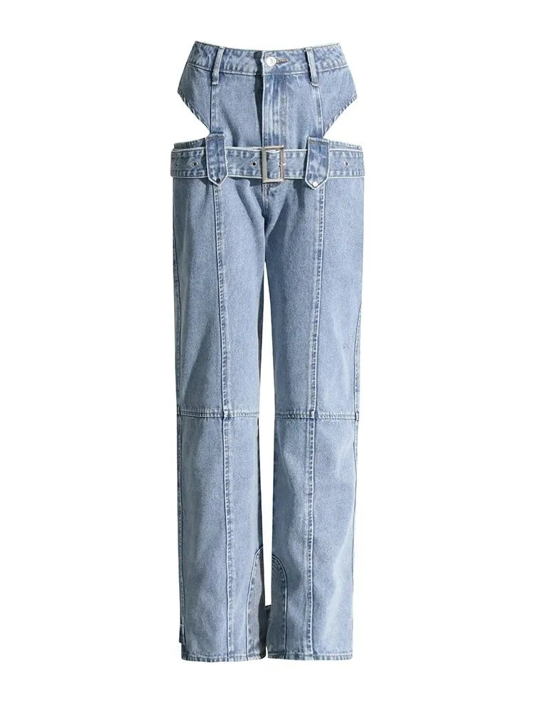 Cut Out Denim Trousers Skinny Trousers Denim Stretchy