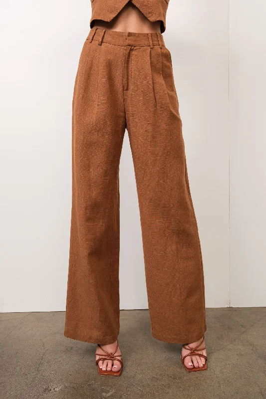 Drew Mocha Pin Tuck Trousers Trousers Wedding White