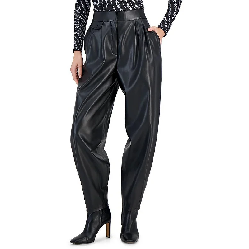 Hugo Womens Faux Leather Pleated Trouser Pants Trousers Seasonal Trendy