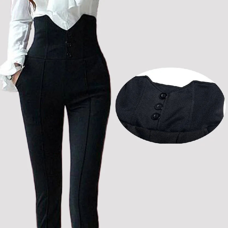 Elastic fabric Women Pants Capris Black handsome Long super High waist Trousers tight, Women clothes Trousers fashionable chic