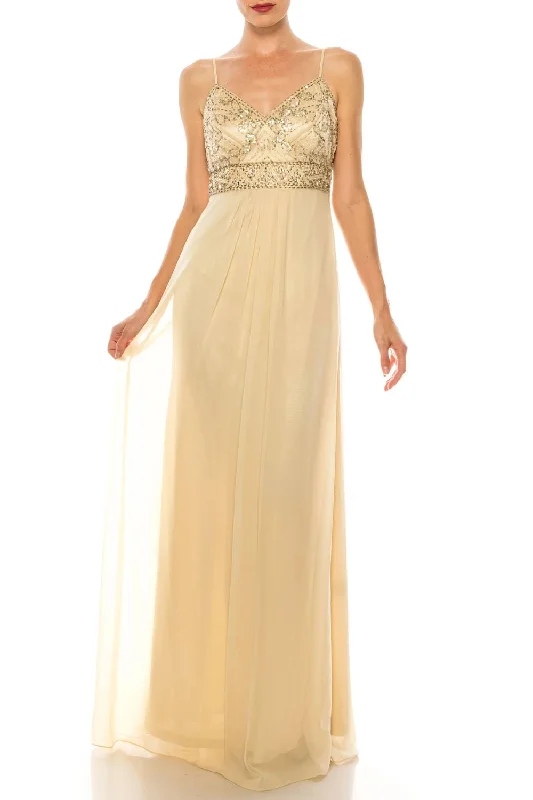 Beaded Chiffon Dress In Champagne