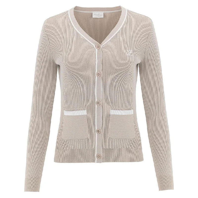 Fairliar Point Color Ribbed Golf Cardigan Beige - FW23 Women Wool Fabric Cashmere Fabric Tweed Fabric