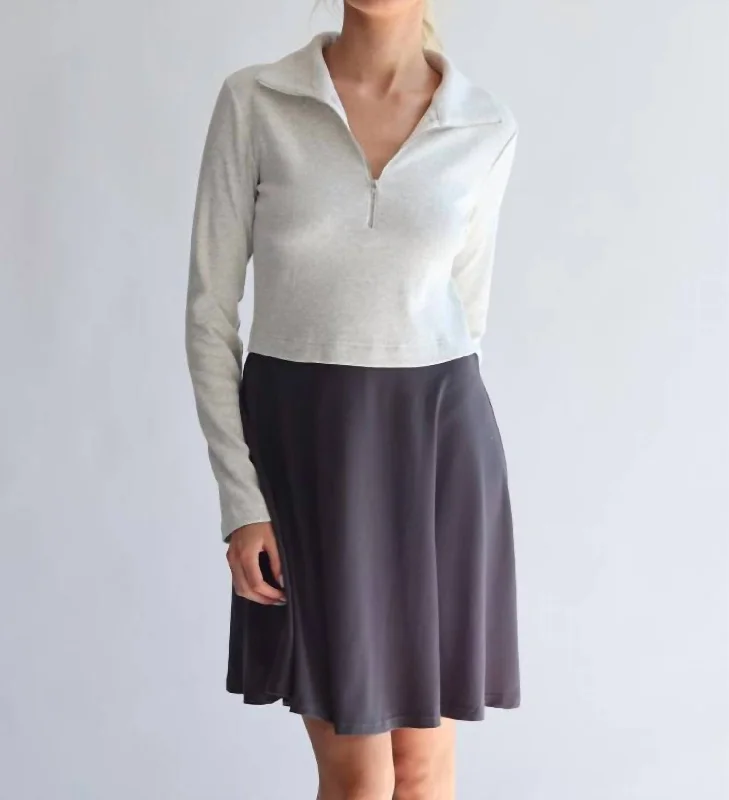 Quinn Mix Media Dress In Gray