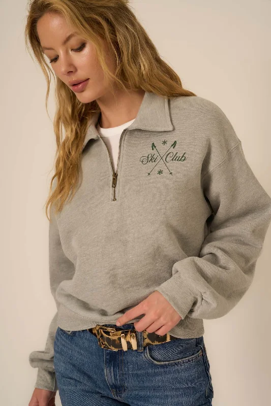 Women's Ski Club Half Zip Sweatshirt Hoodie with Zipper Placket Modern Functional