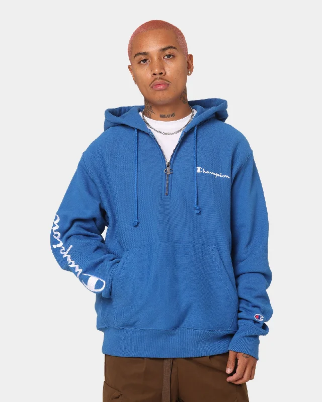 Champion Reverse Weave Quarter Zip Hoodie Living In Blue Hoodie with Raglan Sleeves Sporty Comfortable Champion Reverse Weave Quarter Zip Hoodie Living In Blue Hoodie with Raglan Sleeves Sporty Comfortable