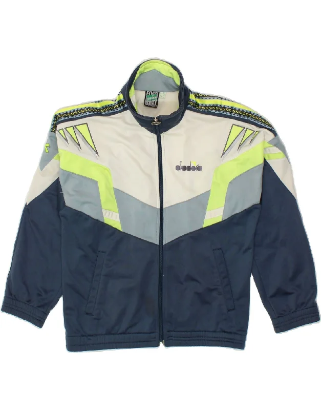 DIADORA Womens Tracksuit Top Jacket UK 14 Medium Navy Blue Colourblock Elasticated Jacket Padded Jacket Insulated Jacket