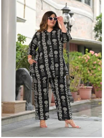 Black & White Printed Cotton Kurti Trouser Set of 2 Trousers Travel Practical