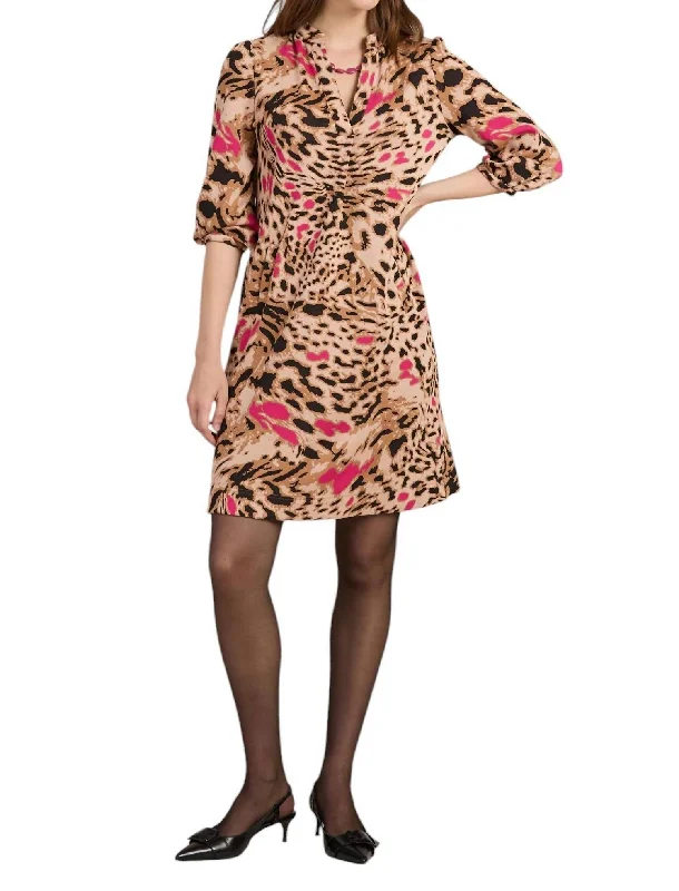 Dakota Jacquard Print Dress In Pink Animal