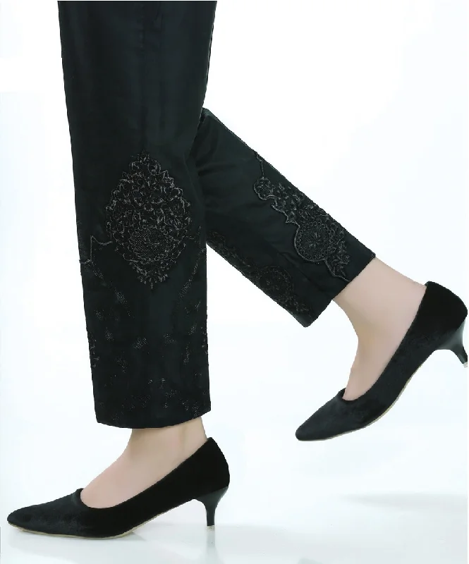 Ready to Wear Lakhani Embroidered, Printed Ladies Stitched 1 Piece Single Trouser LSM-T-61-Black Trousers Silk Elegant