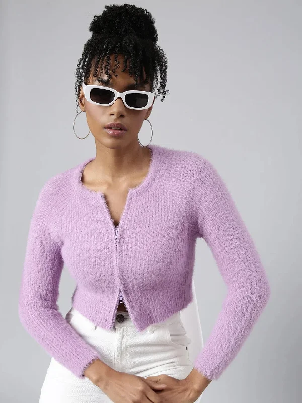 Women Solid Lavender Crop Cardigan-CHN-M5508-Lavender Boat Neck Shawl Collar Notched Collar Women Solid Lavender Crop Cardigan-CHN-M5508-Lavender Boat Neck Shawl Collar Notched Collar